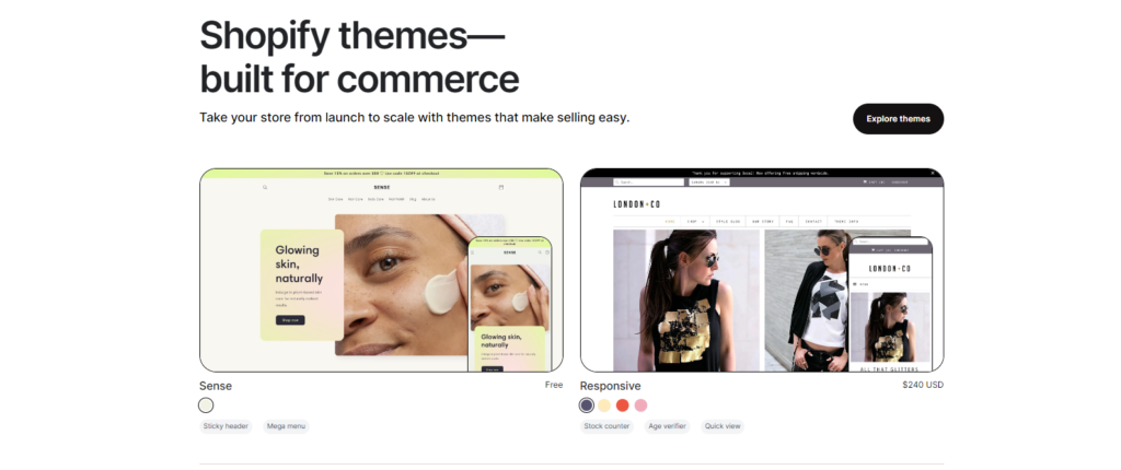 Shopify vs Squarespace: Shopify E-commerce themes